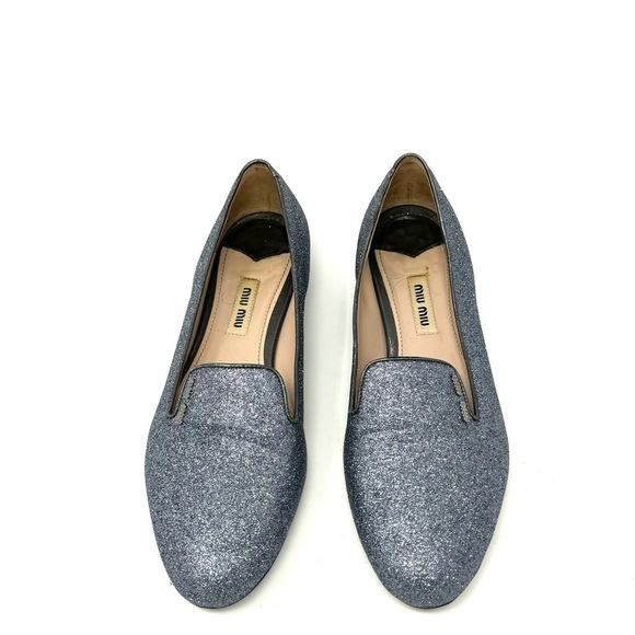 Miu Miu Ballet Flats Metallic Silver Glitter Slippers Ballerina 37 EU / 7 US - Picture 3 of 8